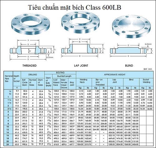 Tiêu chuẩn mặt bích ANSI Class 600LB.