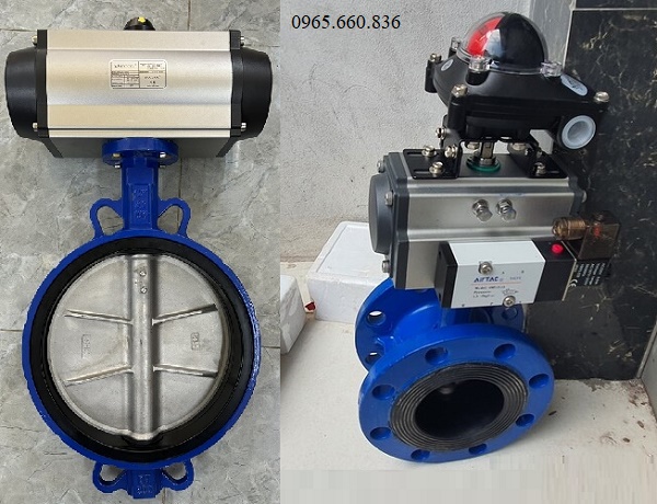 Van bướm điều khiển khí nén mặt bích, wafer.