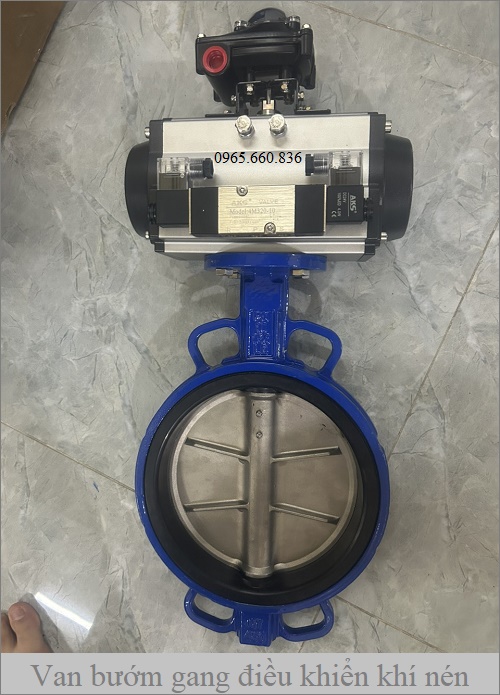 Van bướm gang điều khiển khí nén DN100.