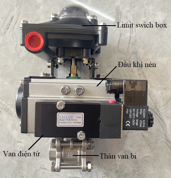 Cấu tạo van bi thường mở.