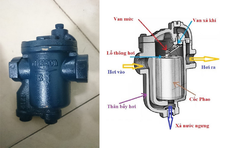 cấu tạo bẫy hơi cốc phao