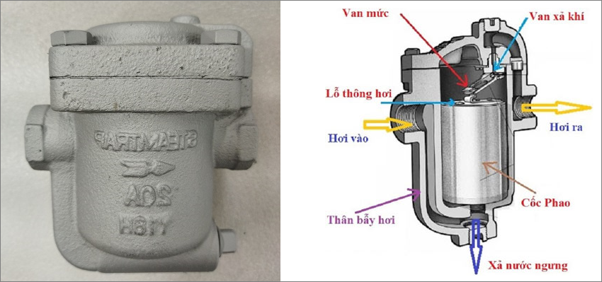 cấu tạo van bẫy hơi bóng phao