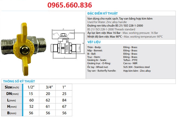 Catalogue van bi hai đầu ren