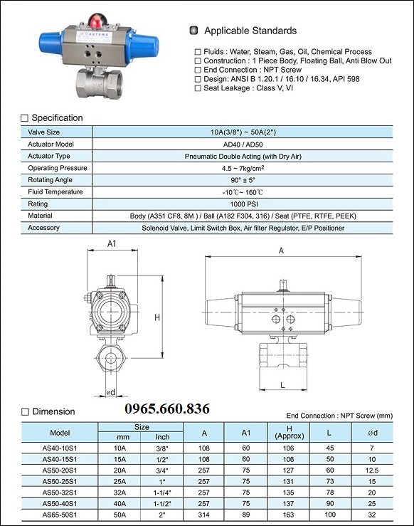 catalogue van bi điều khiển khí nén tác động đơn