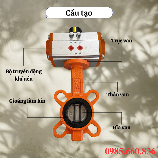 Các bộ phận cấu tạo nên van bướm điều khiển khí nén KSPM