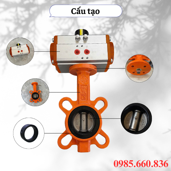 Cấu tạo van bướm điều khiển khí nén Châu Âu