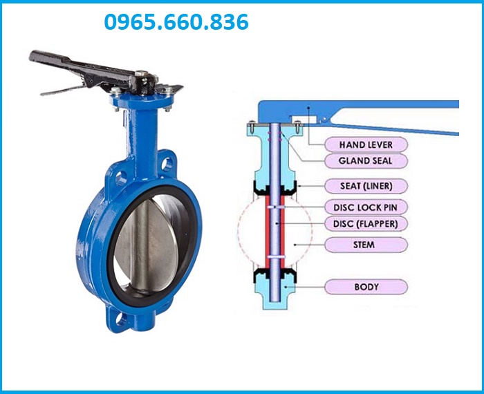 cấu tạo van bướm tay gạt DN100