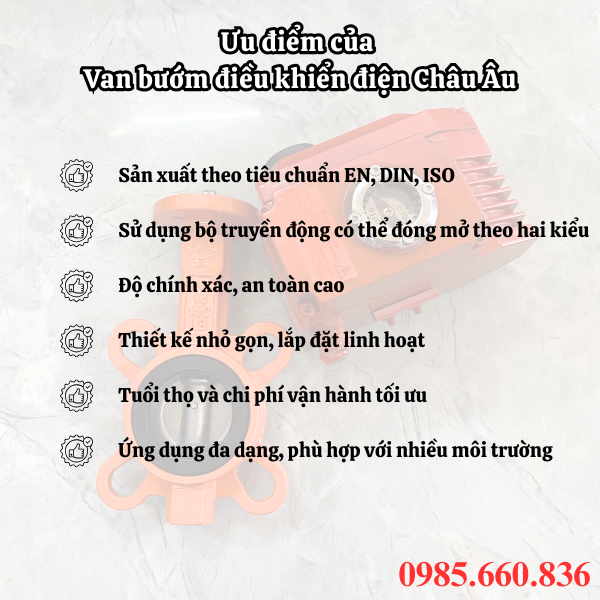Ưu điểm của van bướm điều khiển điện Ch&acirc;u &Acirc;u