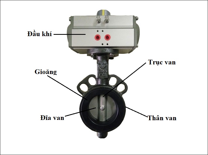 cấu tạo van bướm thép điều khiển khí nén hàn quốc