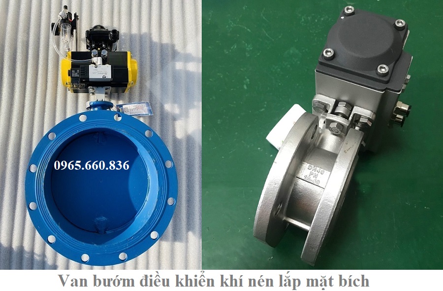 van bướm điều khiển khí nén lắp mặt bích