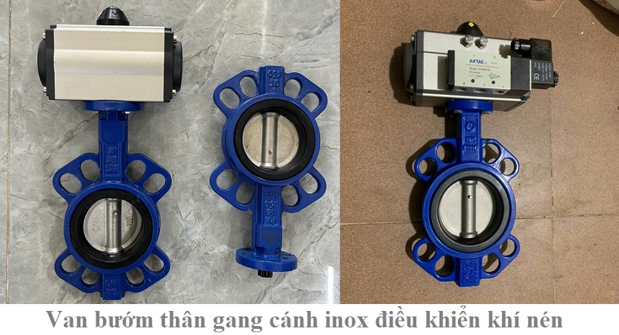 van bướm thân gang cánh inox điều khiển khí nén 1