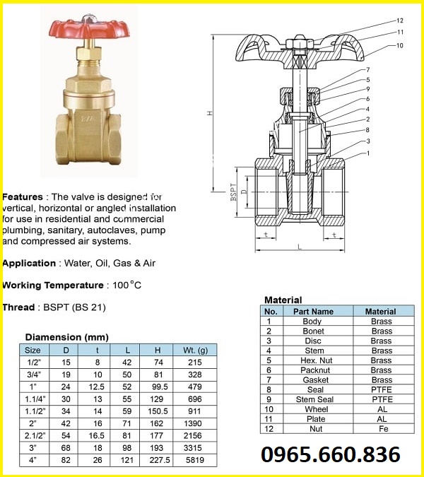 cấu tạo catalogue van cổng đồng Nhật Bản