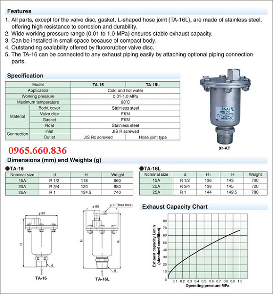 catalogue van xả khí