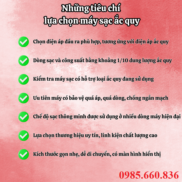 Những tiêu chí lựa chọn máy sạc ắc quy