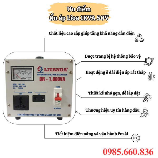 Ưu điểm ổn &aacute;p Lioa 1KVA 50V