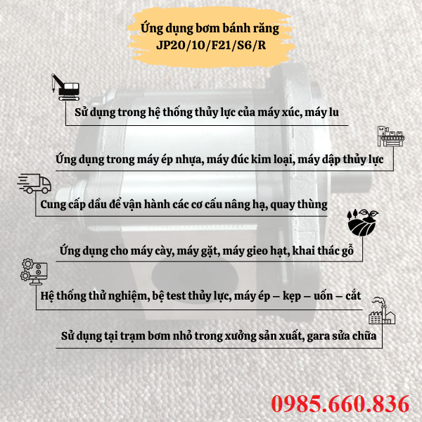 Ứng dụng bơm b&aacute;nh răng JP20/10/F21/S6/R