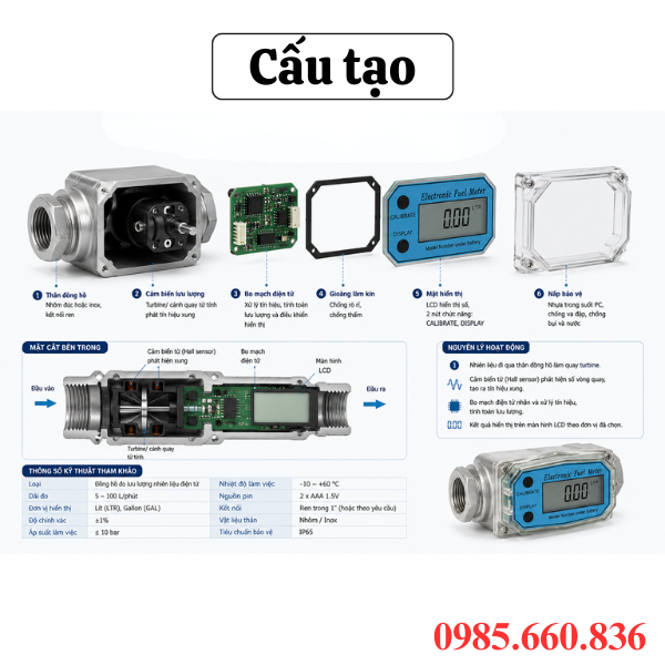 Cấu tạo cơ bản đồng hồ xăng dầu điện tử